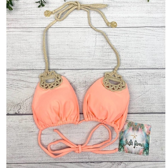 NEW Luli Fama Women's Corazon Loco Crochet Cut-Out Triangle Bikini Top - Picture 2 of 10